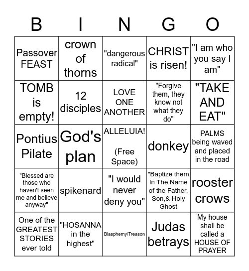 The Last Supper, Crucifixion, and Resurrection Bingo Card