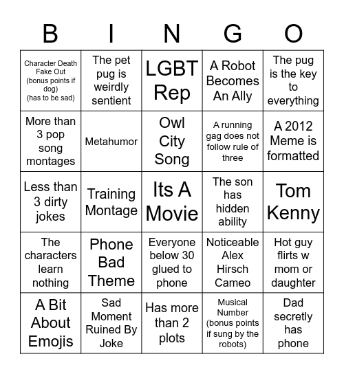 The Mitchells Vs The Machines Bingo Card