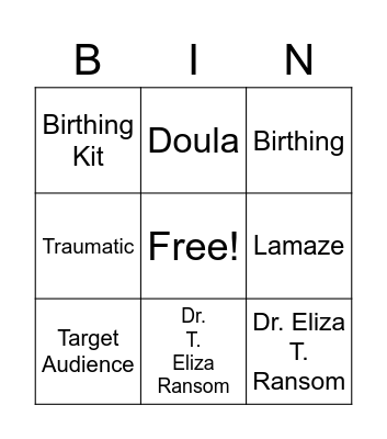 Homebirth BINGO Card