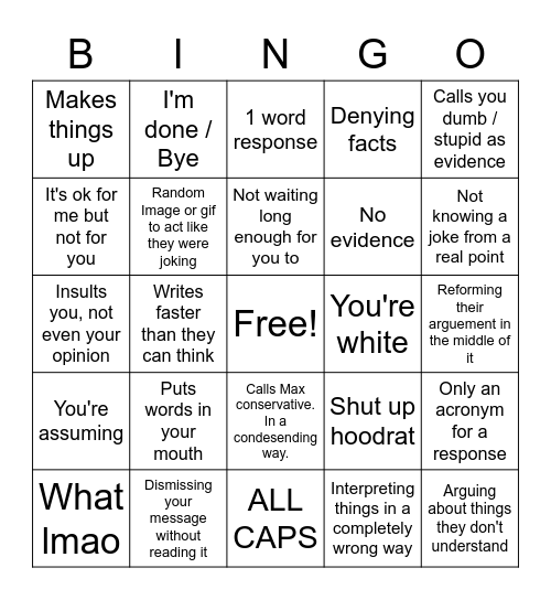 Gamernation Arguement Bingo Card