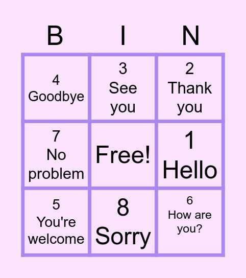 GREETING BINGO Card