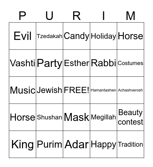 HAPPY PURIM FROM THE BETEL CENTRE Bingo Card