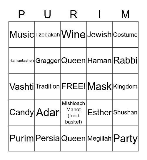 HAPPY PURIM FROM THE BETEL CENTRE Bingo Card