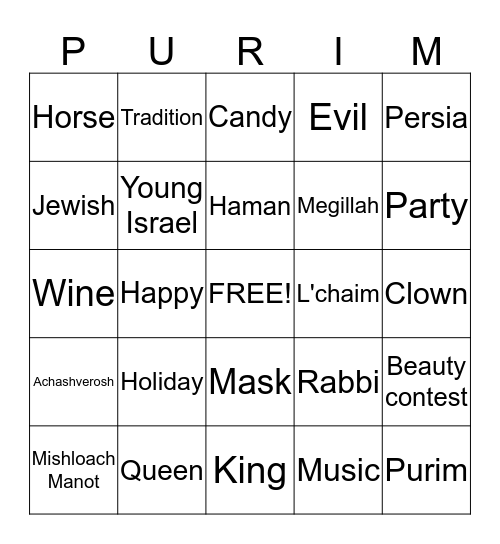 HAPPY PURIM FROM THE BETEL CENTRE Bingo Card