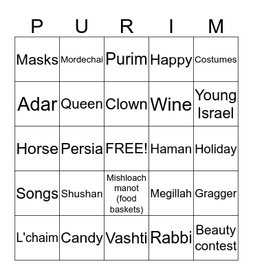 HAPPY PURIM FROM THE BETEL CENTRE Bingo Card