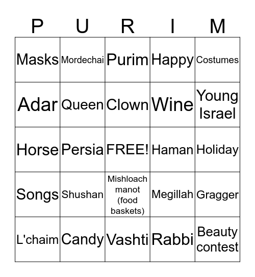 HAPPY PURIM FROM THE BETEL CENTRE Bingo Card