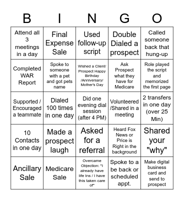 Team Bell Bingo 5/7-5/13 Bingo Card