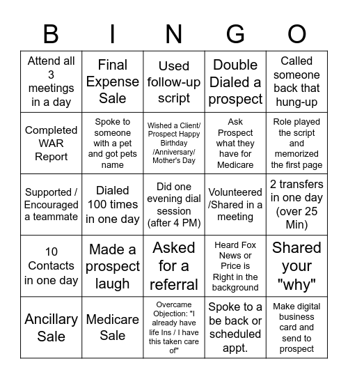 Team Bell Bingo 5/7-5/13 Bingo Card