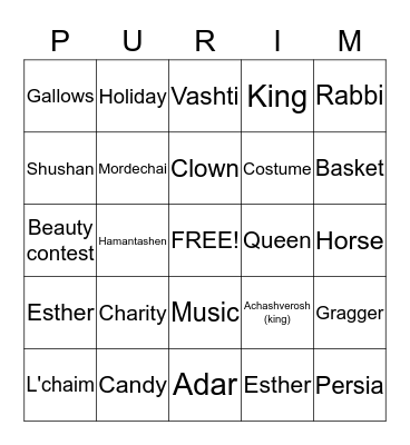 HAPPY PURIM FROM THE BETEL CENTRE Bingo Card