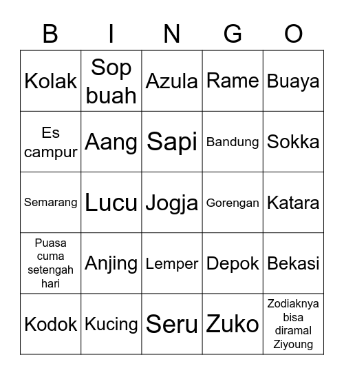 BAM PUNYA Bingo Card