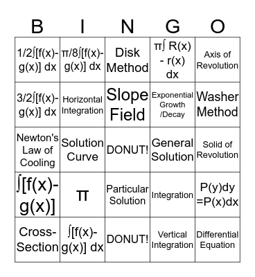 CALCULUS BINGO CH 6/7 REVIEW! Bingo Card
