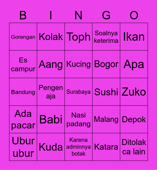 Johnny Bingo Card