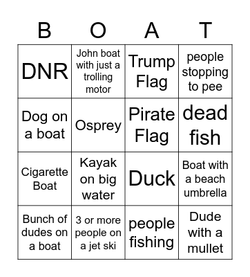 Boat Bingo Card