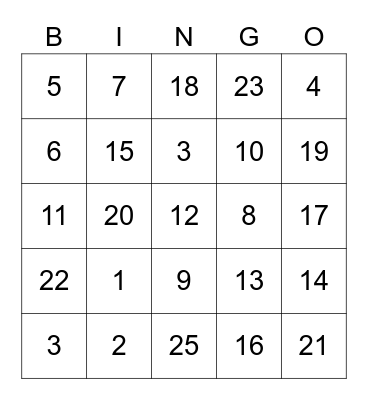 Test Bingo Card