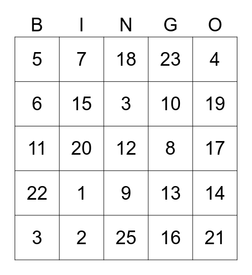 Test Bingo Card