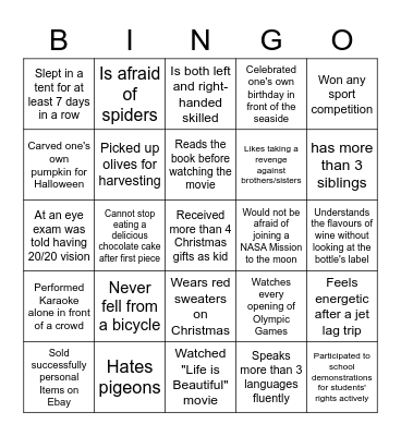 Let's get to know each other better Bingo Card