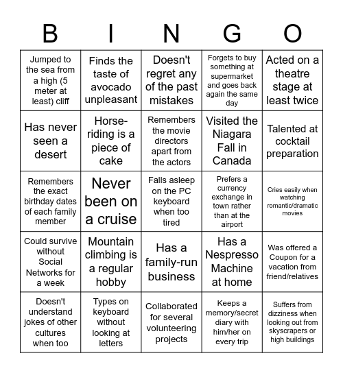 Friendship starts from small talks Bingo Card