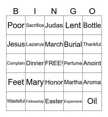 Mary Anoints Jesus Bingo Card