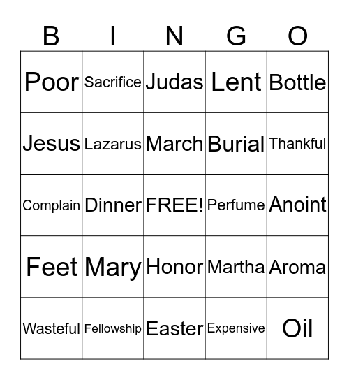 Mary Anoints Jesus Bingo Card