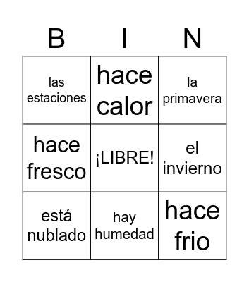 El tiempo y las estaciones Bingo Card