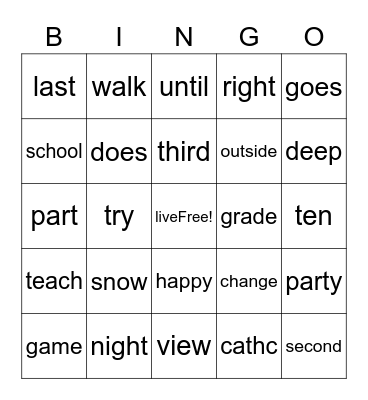 Untitled Bingo Card