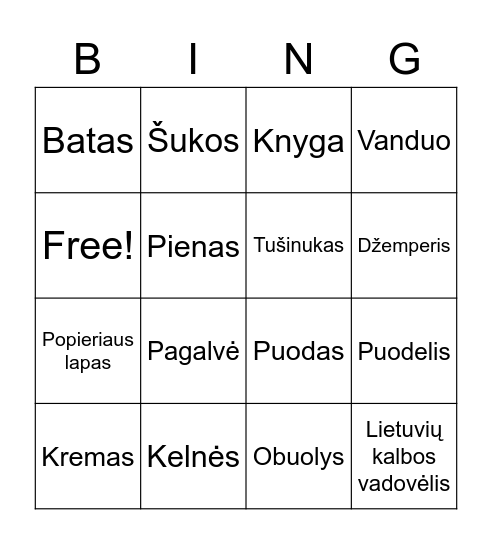 Vakaras su Bičiuliais Bingo Card