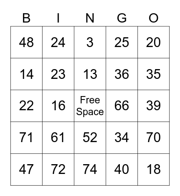 1-75 Bingo Card