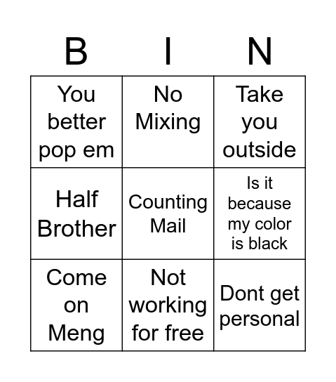 Bryant Bingo Card