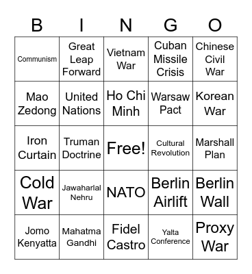 Vocab Review Bingo Card