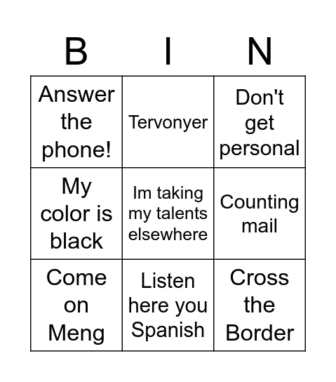 Bryant Bingo Card