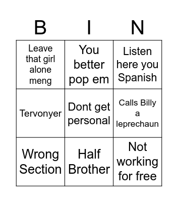 Bryant Bingo Card