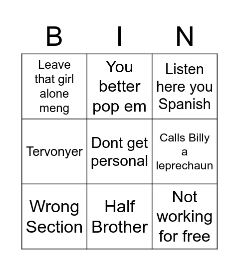 Bryant Bingo Card