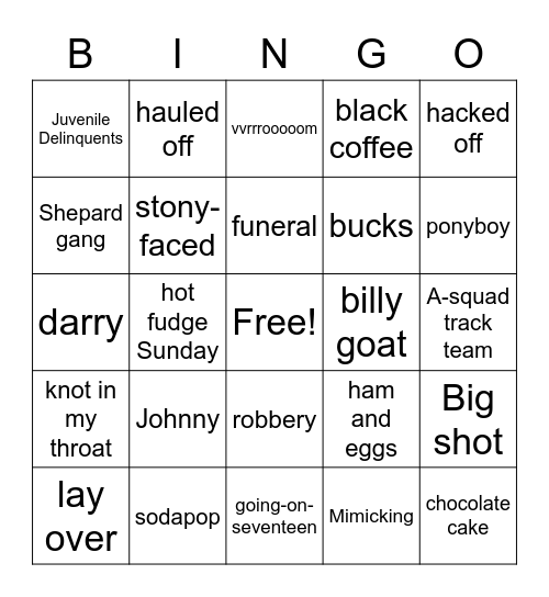 Outsiders Ch 7 Bingo Card
