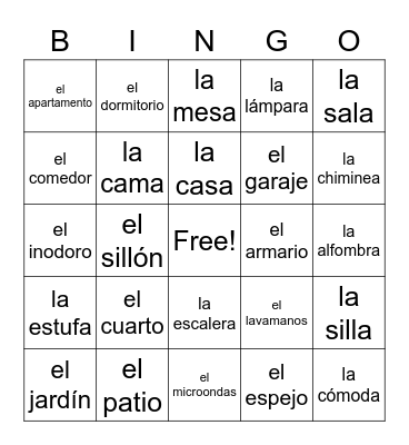 La Casa Vocabulario Bingo Card
