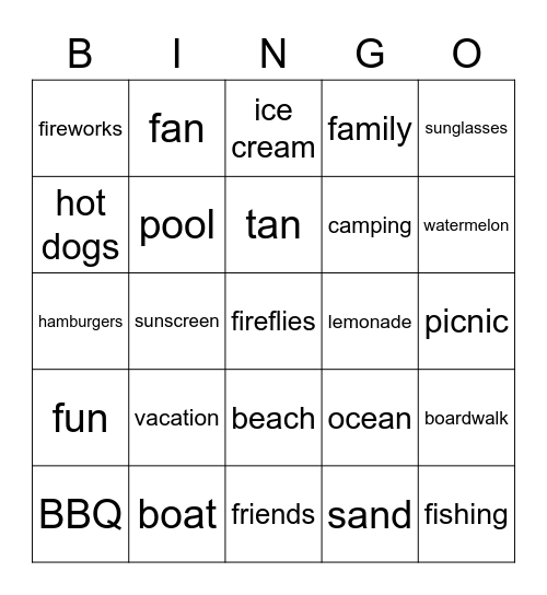 summer Bingo Card