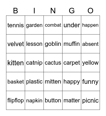 VCCV BINGO Card