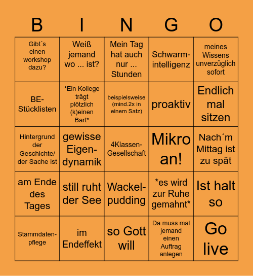 Am Montagmorgen schon schmunzeln?! Bingo Card