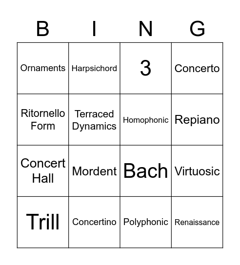 The Baroque Period Bingo Card