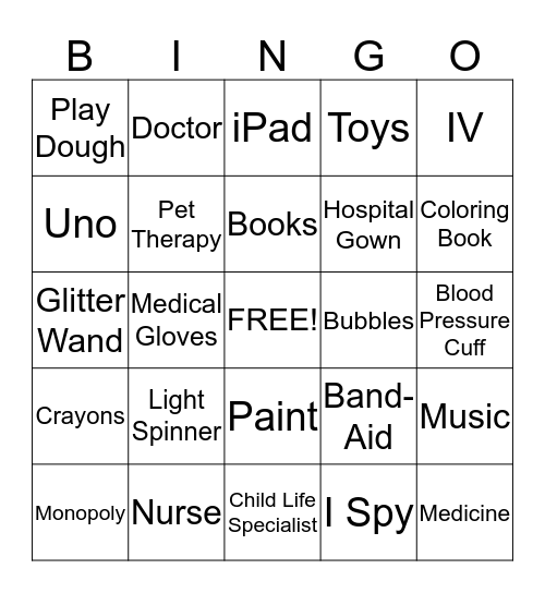 Child Life Bingo Card