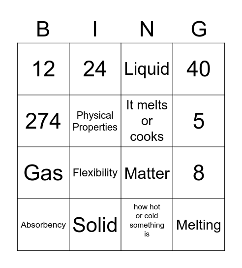 Science and Math Bingo Card