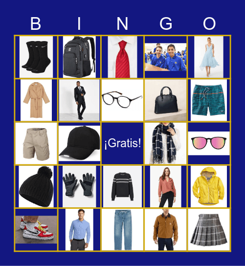 Bingo des vêtements en français! Bingo Card