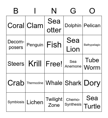 Marine Biology Bingo Card