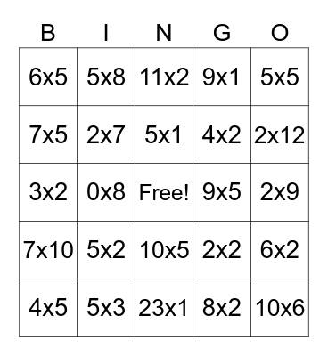 Multiplication BINGO Card