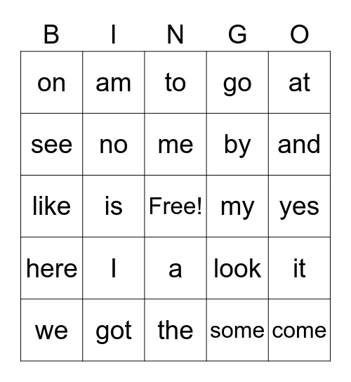 Sight Word Bingo (Words 2-27) Bingo Card
