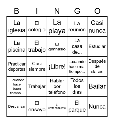 Capítulo 3 --- Vocabulario 2 Bingo Card