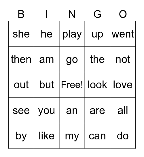 Sight Word Bingo (Words 1-50) Bingo Card