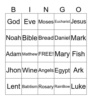 Cathoilc Bingo Card