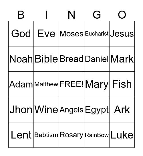 Cathoilc Bingo Card