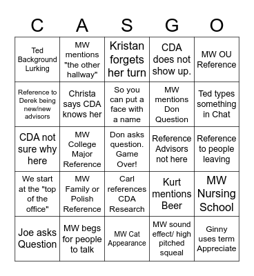 CDA Bingo Card