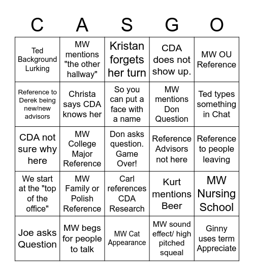 CDA Bingo Card